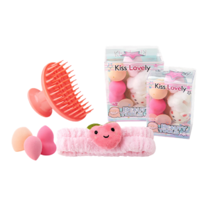 Kit de Vincha Esponja de Maquillajes y Cepillo Capilar KISS LOVELY
